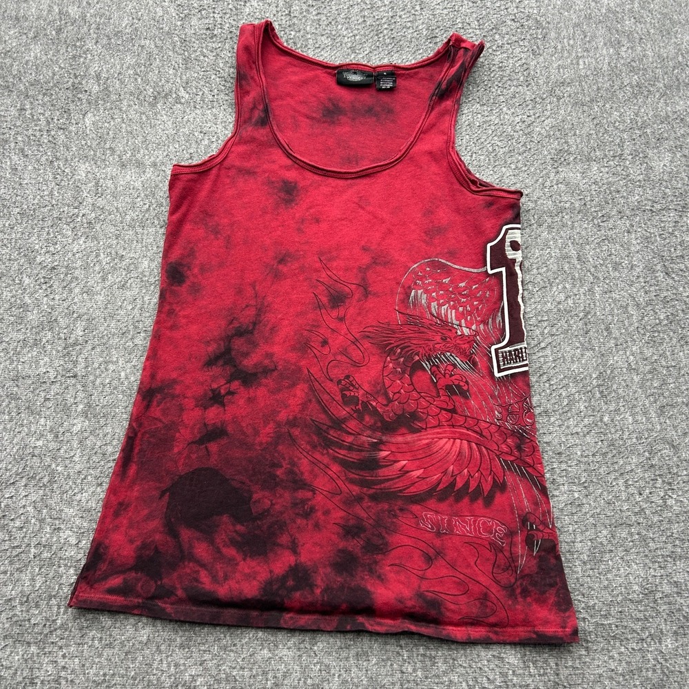 Vintage Harley Davidson Womens Tank Top XL Red Tie Dye USA Biker Motorcycle
